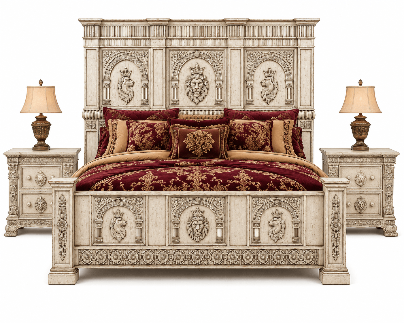 Regal Lioncrest™ Hand-Carved Solid Wood Platform Bed & Bedroom Collection – handcrafted solid wood furniture