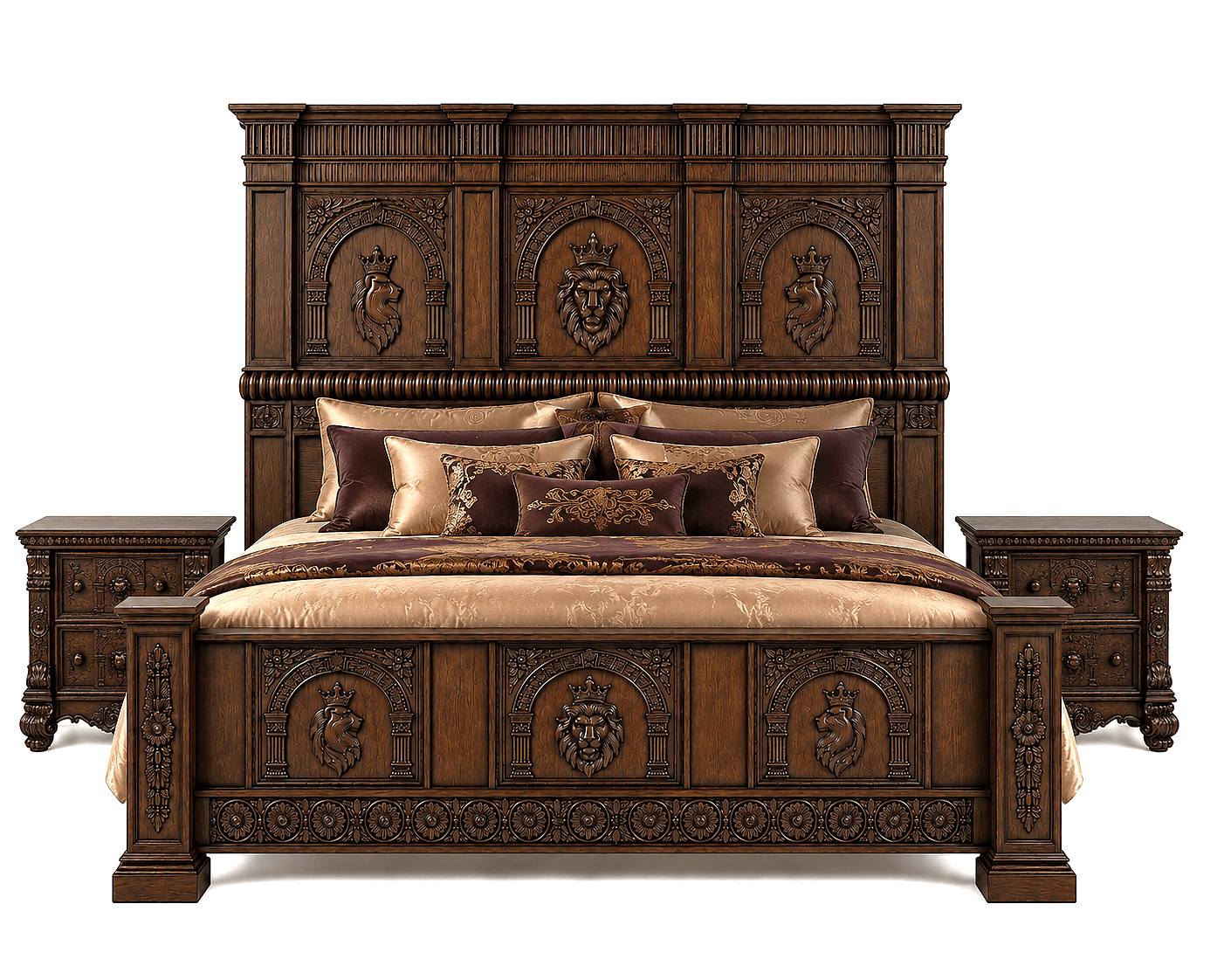 Regal Lioncrest™ Hand-Carved Solid Wood Platform Bed & Bedroom Collection – handcrafted solid wood furniture