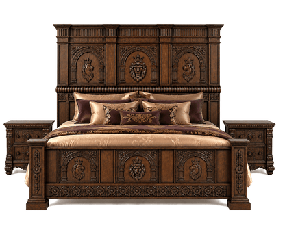 Regal Lioncrest™ Hand-Carved Solid Wood Platform Bed & Bedroom Collection – handcrafted solid wood furniture