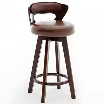 Relaxed Crimson Leather Round Bistro Stool – handcrafted solid wood furniture