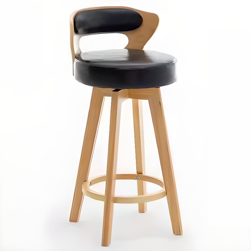 Relaxed Crimson Leather Round Bistro Stool – handcrafted solid wood furniture