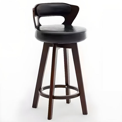 Relaxed Crimson Leather Round Bistro Stool – handcrafted solid wood furniture