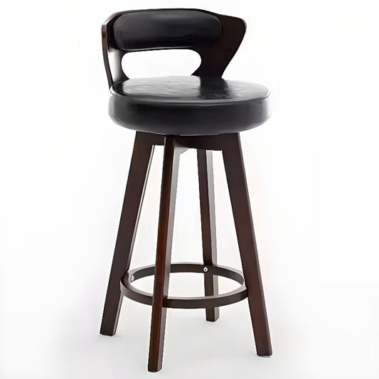 Relaxed Crimson Leather Round Bistro Stool – handcrafted solid wood furniture