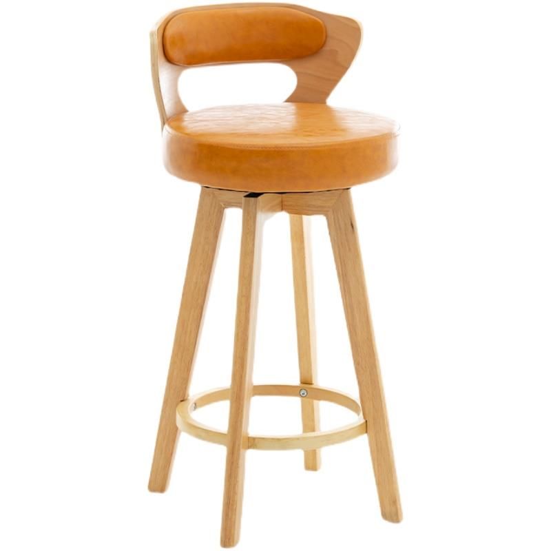 Relaxed Crimson Leather Round Bistro Stool by Hibashi Furniture – handcrafted solid wood furniture made in India