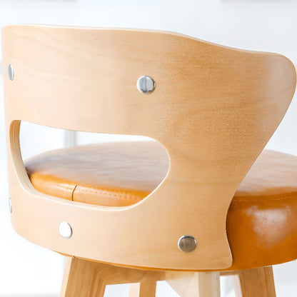 Relaxed Crimson Leather Round Bistro Stool by Hibashi Furniture – handcrafted solid wood furniture made in India