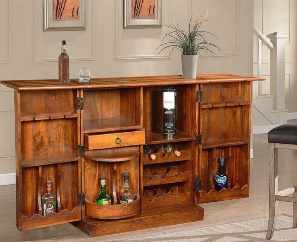 Rinish Solid Wood Expandable Bar Cabinet - Indoor / Outdoor – handcrafted solid wood furniture