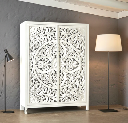 Lombok Hand Carved wooden Armoire / Hand Carved Wooden Wardrobe