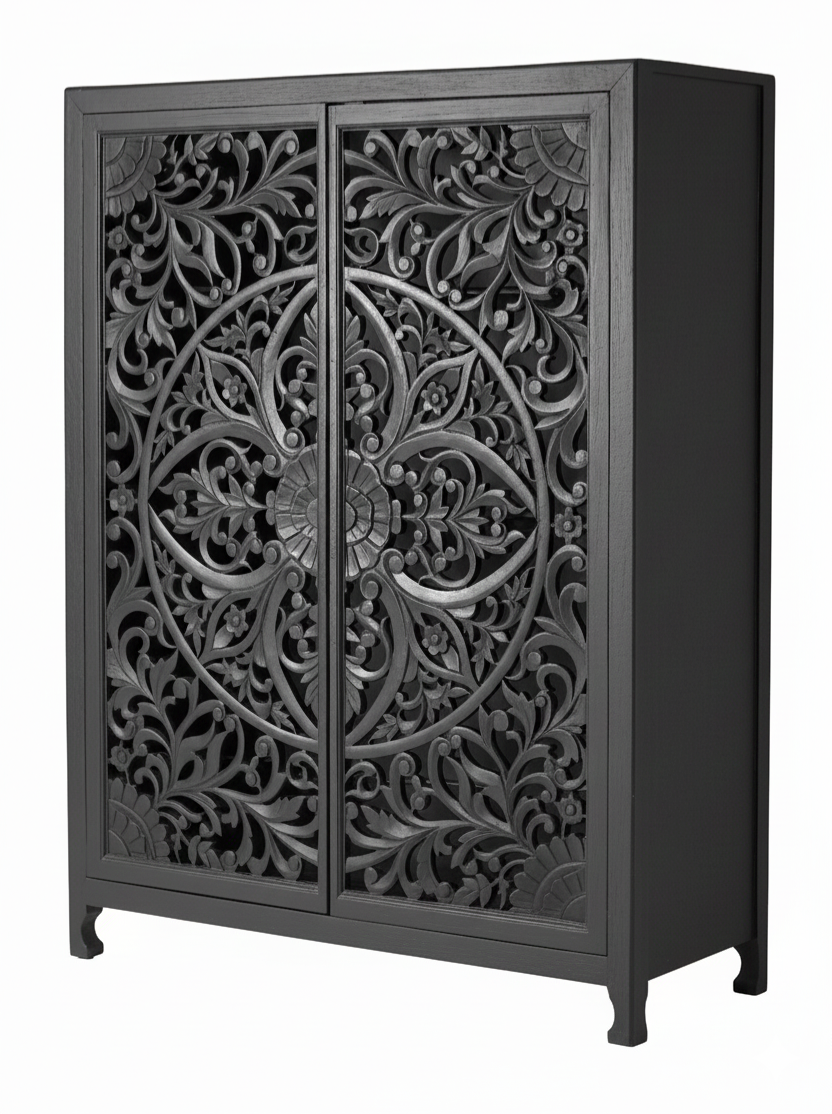 Lombok Hand Carved wooden Armoire / Hand Carved Wooden Wardrobe