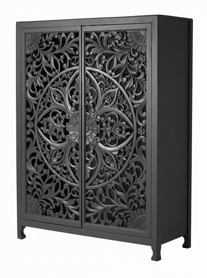 Lombok Hand Carved wooden Armoire / Hand Carved Wooden Wardrobe