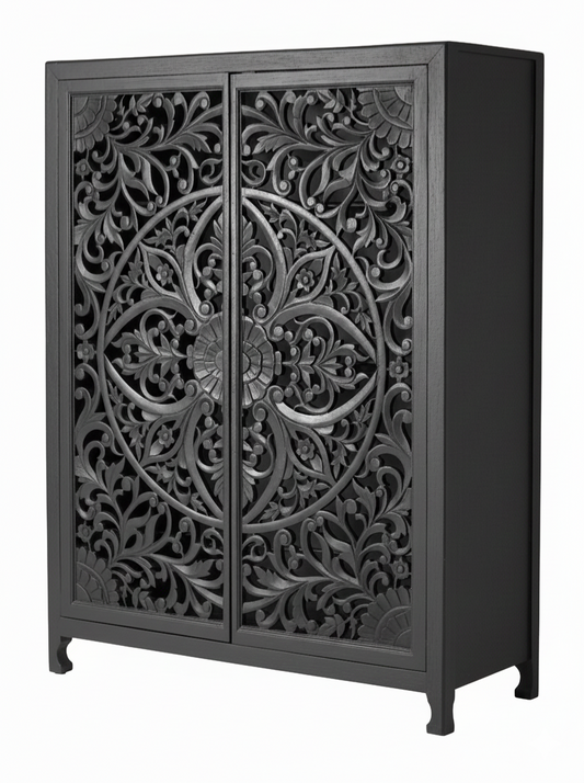 Lombok Hand Carved wooden Armoire / Hand Carved Wooden Wardrobe