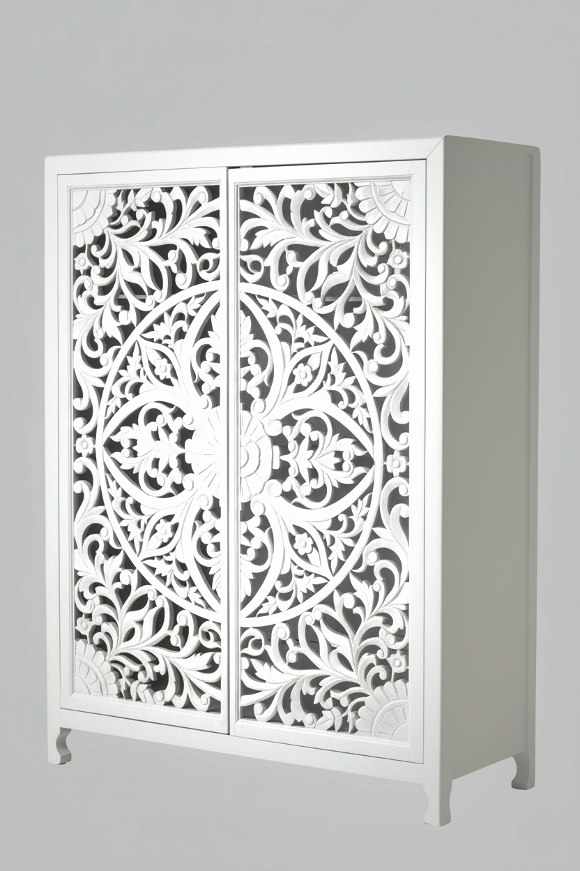 Lombok Hand Carved wooden Armoire / Hand Carved Wooden Wardrobe