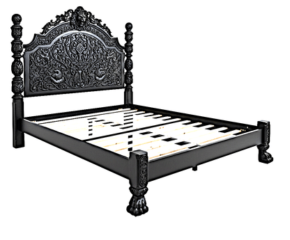 Roar Lion Head Carved Solid Wooden Hand Carved Gothic Platform Bed – handcrafted solid wood furniture