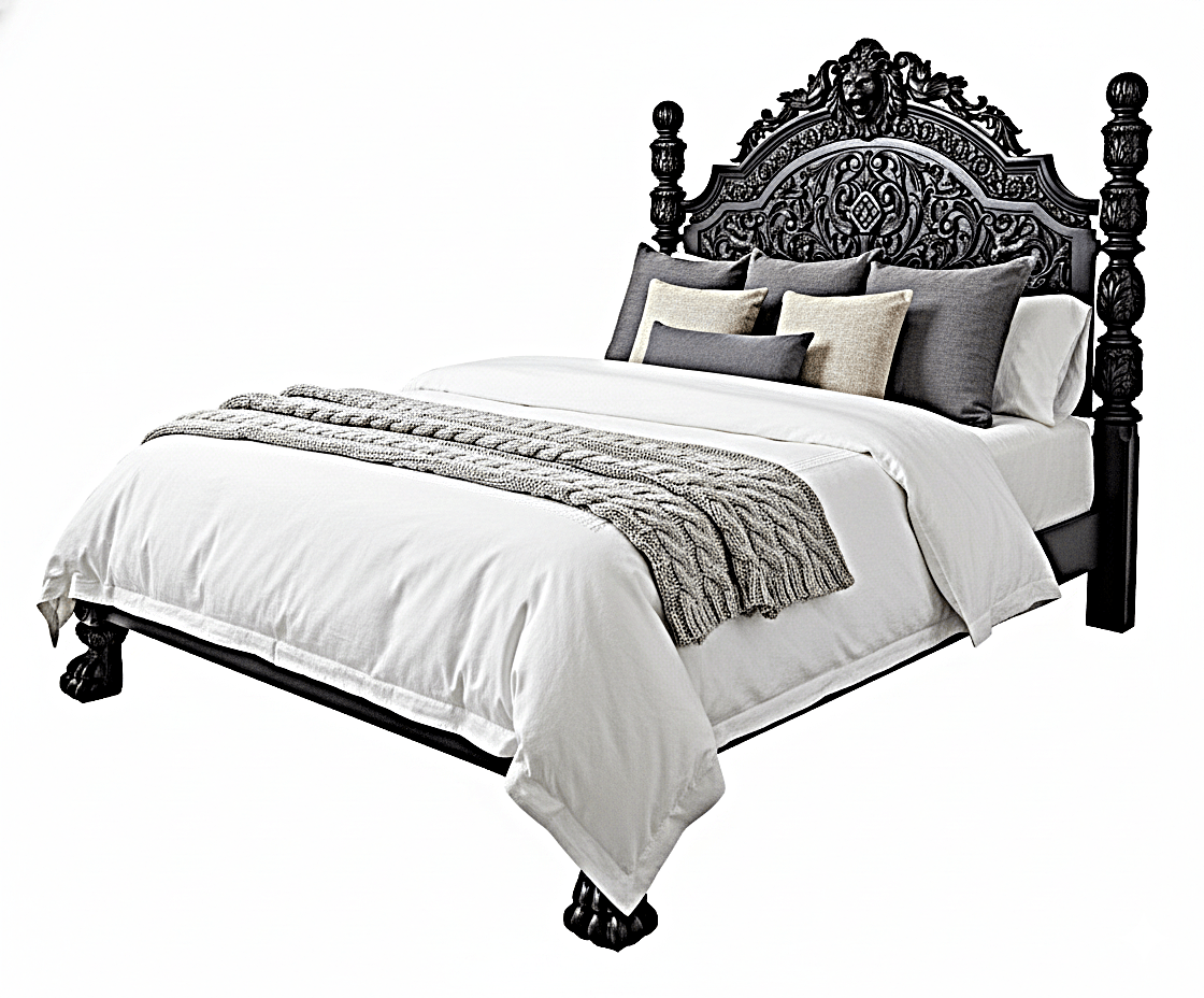 Roar Lion Head Carved Solid Wooden Hand Carved Gothic Platform Bed – handcrafted solid wood furniture