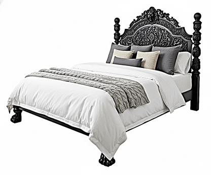 Roar Lion Head Carved Solid Wooden Hand Carved Gothic Platform Bed – handcrafted solid wood furniture
