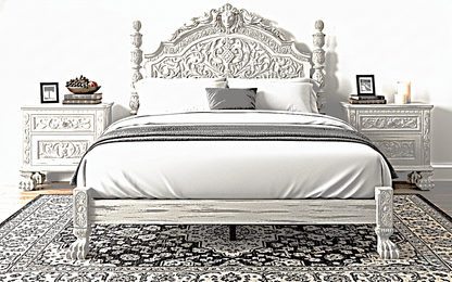 Roar Lion Head Carved Solid Wooden Hand Carved Gothic Platform Bed – handcrafted solid wood furniture