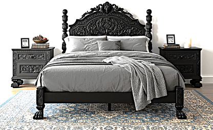 Roar Lion Head Carved Solid Wooden Hand Carved Gothic Platform Bed – handcrafted solid wood furniture