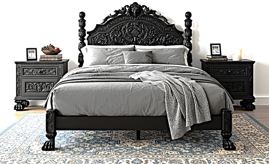 Roar Lion Head Carved Solid Wooden Hand Carved Gothic Platform Bed – handcrafted solid wood furniture