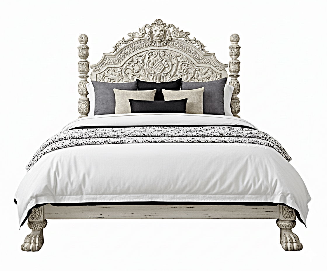 Roar Lion Head Carved Solid Wooden Hand Carved Gothic Platform Bed – handcrafted solid wood furniture