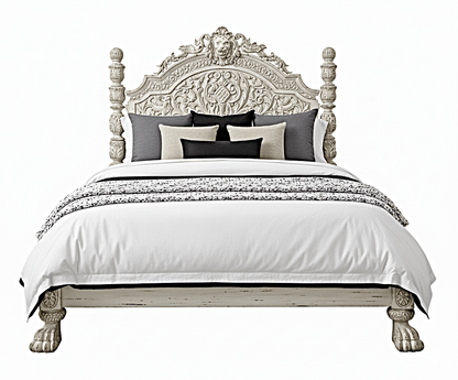 Roar Lion Head Carved Solid Wooden Hand Carved Gothic Platform Bed – handcrafted solid wood furniture