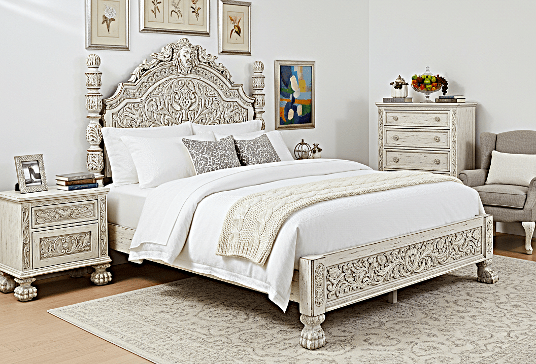 Roar Lion Head Carved Solid Wooden Hand Carved Gothic Platform Bed – handcrafted solid wood furniture