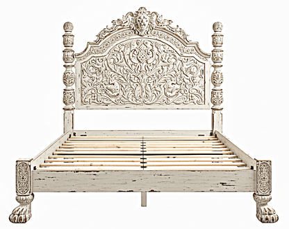 Roar Lion Head Carved Solid Wooden Hand Carved Gothic Platform Bed – handcrafted solid wood furniture