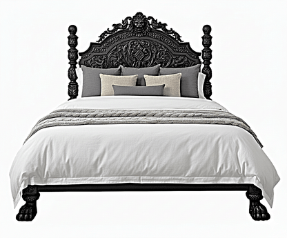 Roar Lion Head Carved Solid Wooden Hand Carved Gothic Platform Bed – handcrafted solid wood furniture