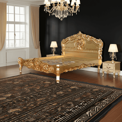 Royal Gold Leaf Hand Carved Bed – handcrafted solid wood furniture