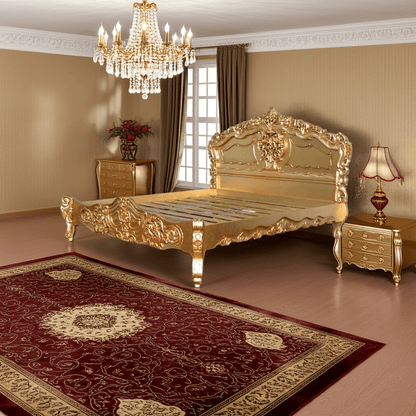 Royal Gold Leaf Hand Carved Bed – handcrafted solid wood furniture