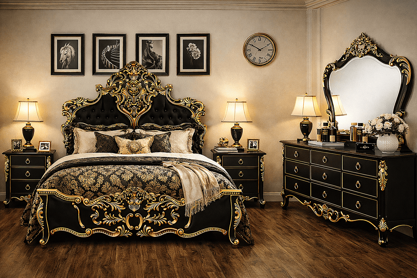 Royal Imperium™ Baroque Hand - Carved Platform Bed & Luxury Bedroom Collection – handcrafted solid wood furniture