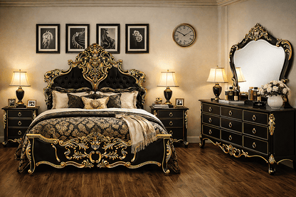Royal Imperium™ Baroque Hand - Carved Platform Bed & Luxury Bedroom Collection – handcrafted solid wood furniture