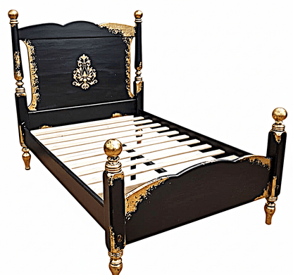 Royal Mirage Hand - Carved Solid Wood Golden Accent Platform Bedframe – handcrafted solid wood furniture