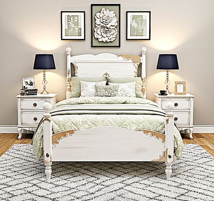 Royal Mirage Hand - Carved Solid Wood Golden Accent Platform Bedframe – handcrafted solid wood furniture