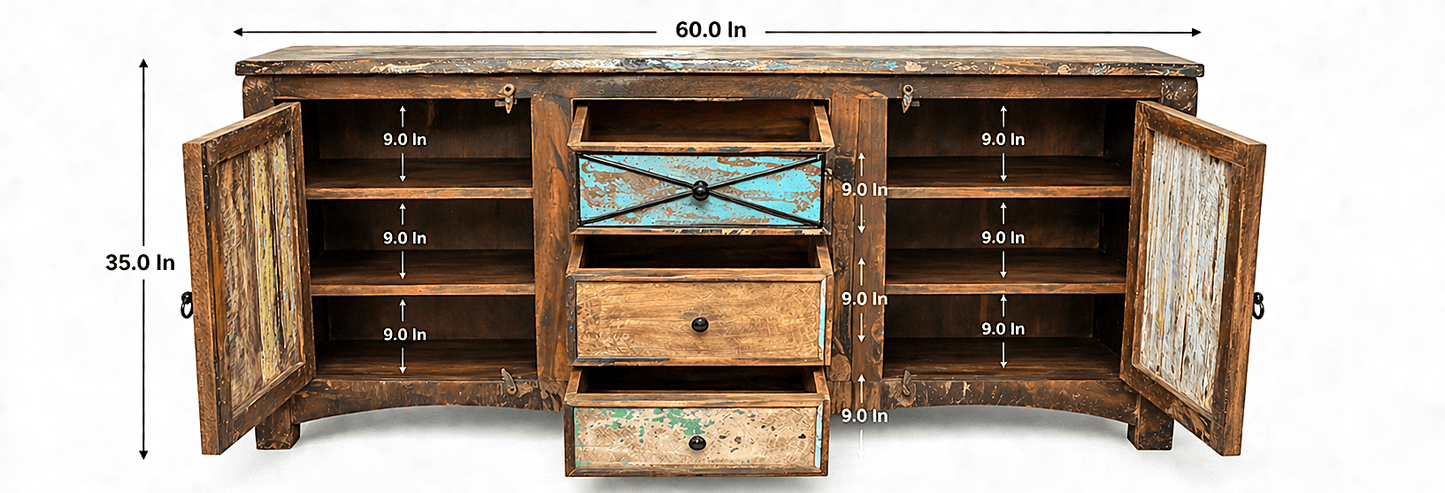 Rustica Reclaimed Timber Sideboard - Multicolor – handcrafted solid wood furniture
