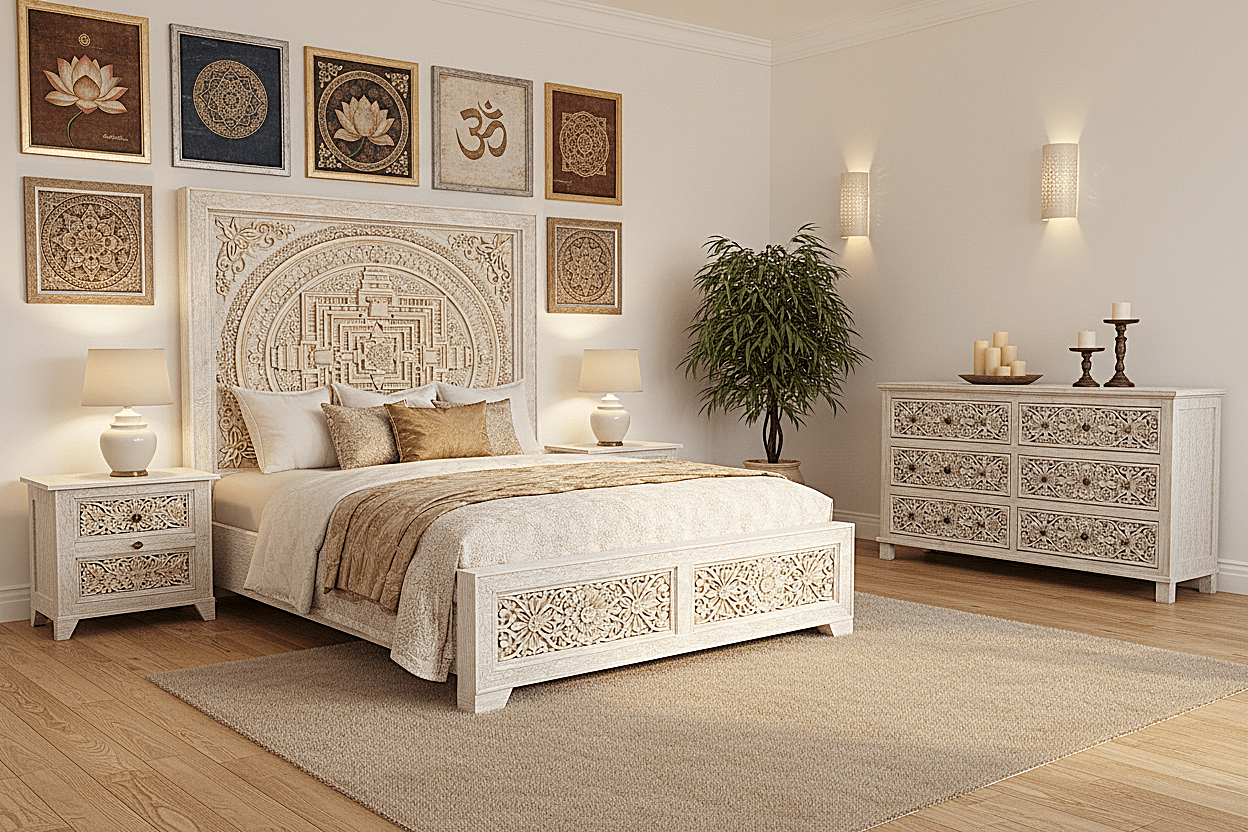 Sacred Mandala™ Luxury Hand - Carved Solid Wood Platform Bed & Bedroom Collection – handcrafted solid wood furniture