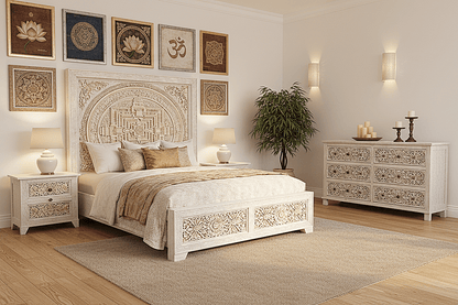 Sacred Mandala™ Luxury Hand - Carved Solid Wood Platform Bed & Bedroom Collection – handcrafted solid wood furniture
