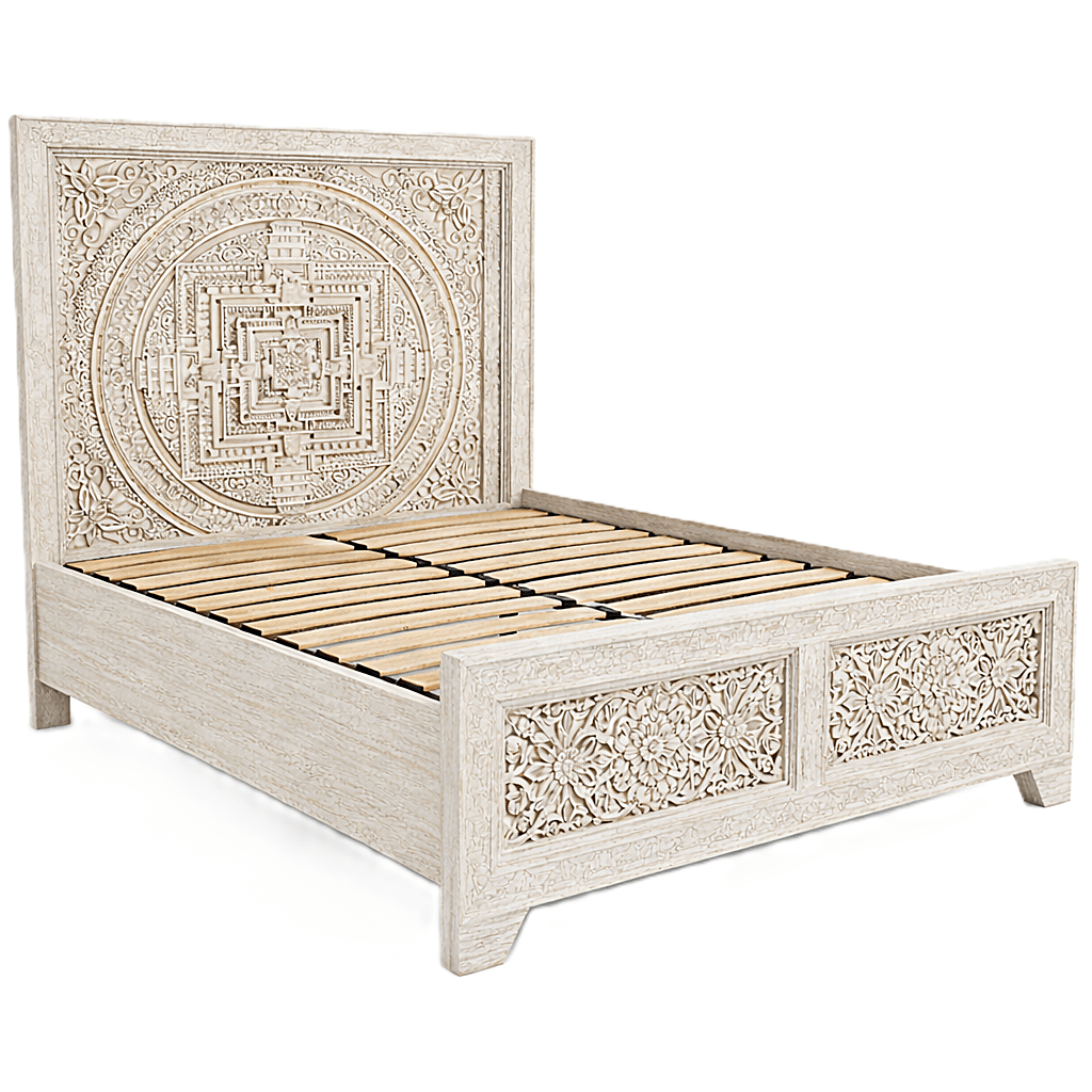 Sacred Mandala™ Luxury Hand - Carved Solid Wood Platform Bed & Bedroom Collection – handcrafted solid wood furniture