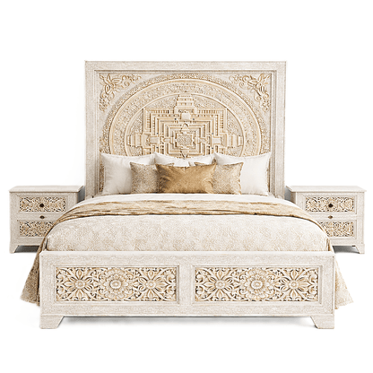 Sacred Mandala™ Luxury Hand - Carved Solid Wood Platform Bed & Bedroom Collection – handcrafted solid wood furniture