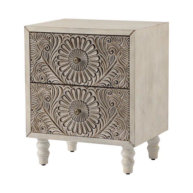 Sakyar Hand - Carved Solid Mango Wood Nightstand – handcrafted solid wood furniture