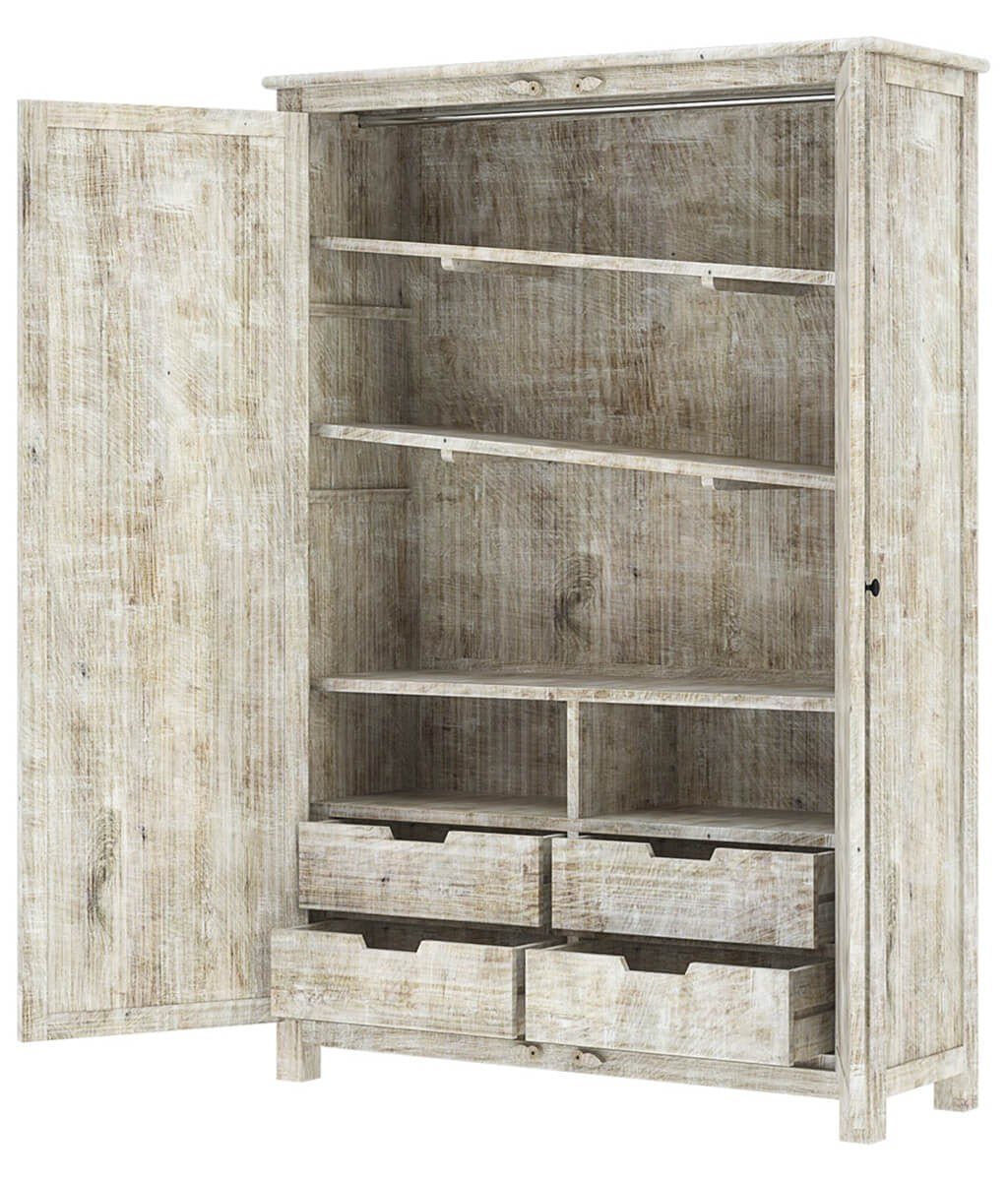 Salman Hand-Carved Solid Wood Large White Wardrobe Armoire – handcrafted solid wood furniture