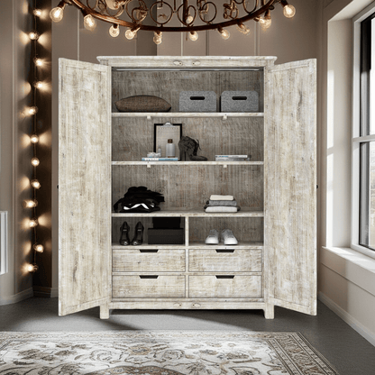 Salman Hand carved Solid Wood Large White Wardrobe Armoire – handcrafted solid wood furniture