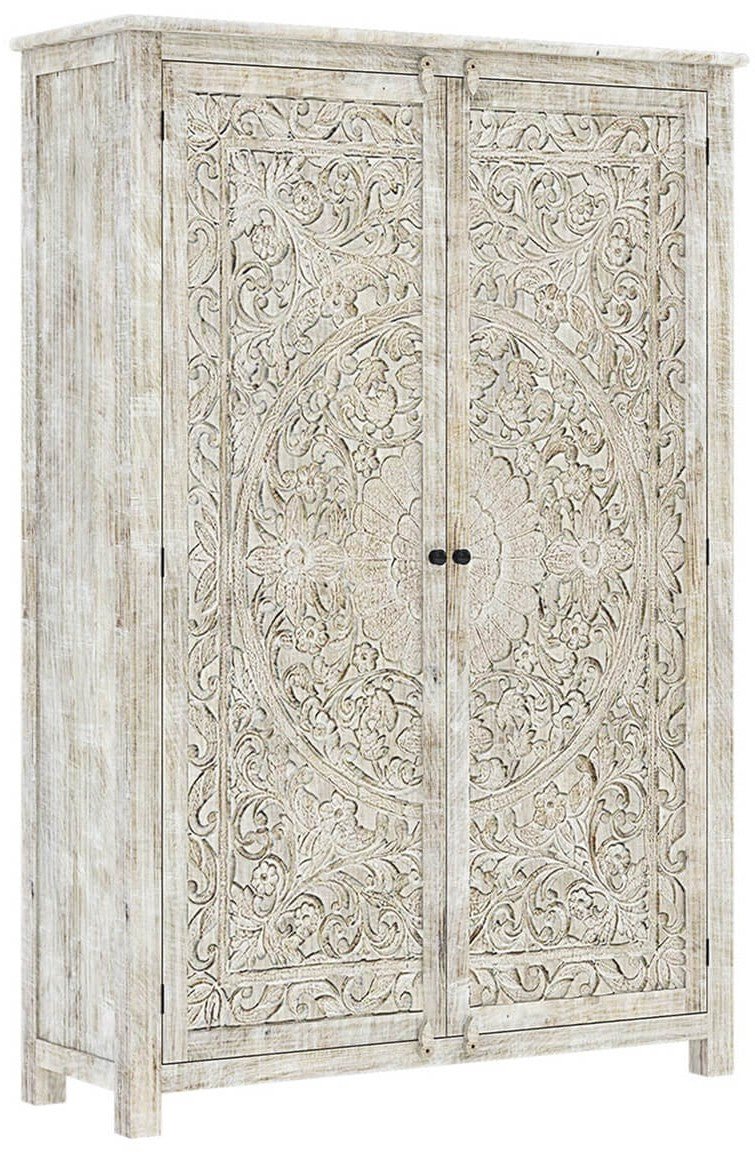 Salman Hand-Carved Solid Wood Large White Wardrobe Armoire – handcrafted solid wood furniture