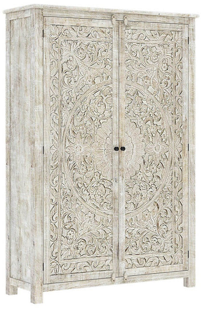 Salman Hand-Carved Solid Wood Large White Wardrobe Armoire – handcrafted solid wood furniture