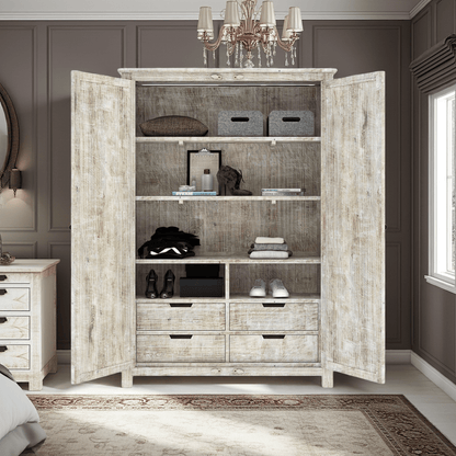 Salman Hand carved Solid Wood Large White Wardrobe Armoire – handcrafted solid wood furniture