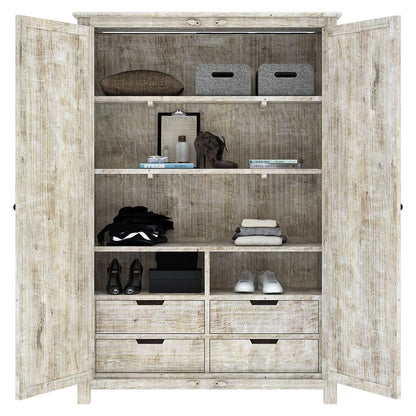 Salman Hand-Carved Solid Wood Large White Wardrobe Armoire – handcrafted solid wood furniture
