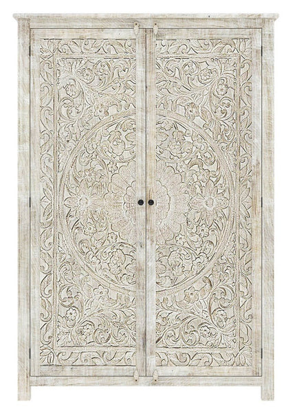 Salman Hand-Carved Solid Wood Large White Wardrobe Armoire – handcrafted solid wood furniture