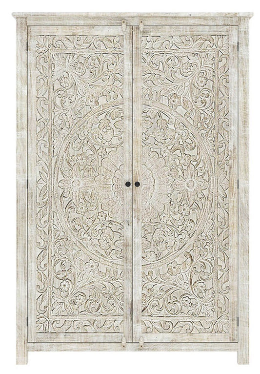 Salman Hand-Carved Solid Wood Large White Wardrobe Armoire – handcrafted solid wood furniture