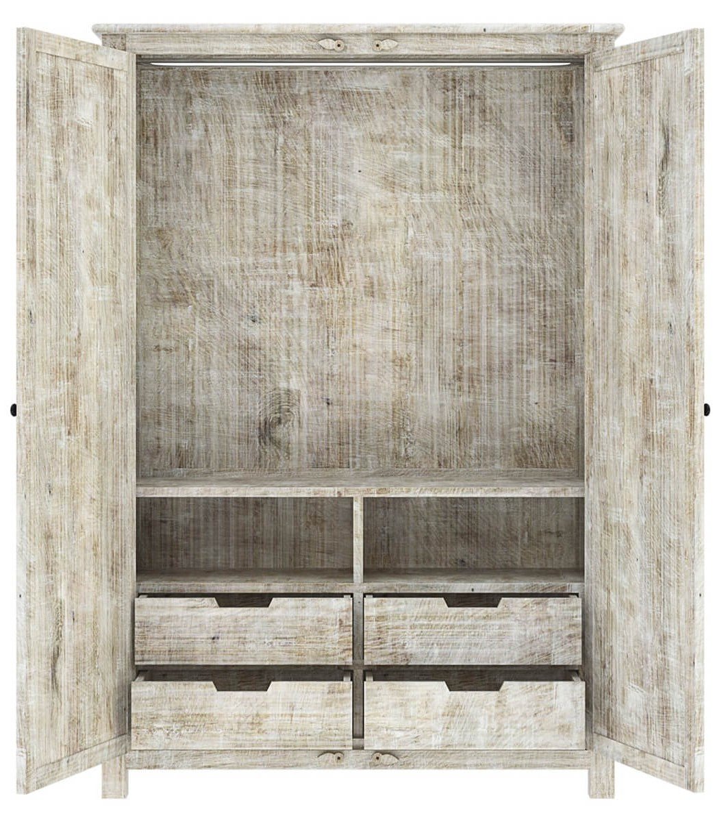 Salman Hand-Carved Solid Wood Large White Wardrobe Armoire – handcrafted solid wood furniture