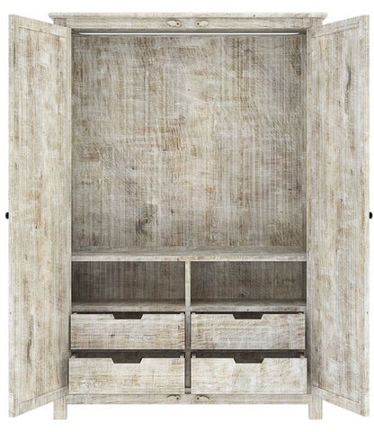 Salman Hand-Carved Solid Wood Large White Wardrobe Armoire – handcrafted solid wood furniture