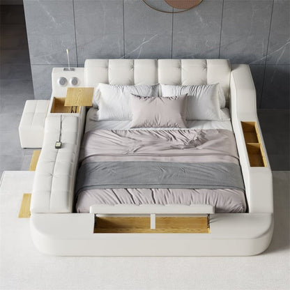Sash Tufted Upholstered Platform Bed with Massage, Storage, Led Light & Speaker – handcrafted solid wood furniture