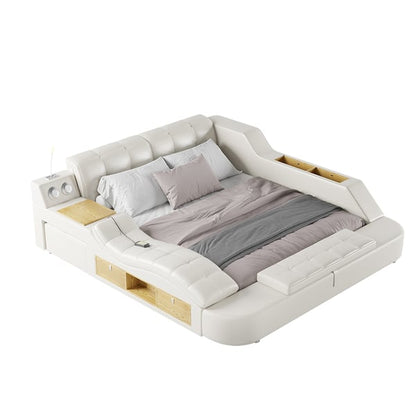 Sash Tufted Upholstered Platform Bed with Massage, Storage, Led Light & Speaker – handcrafted solid wood furniture